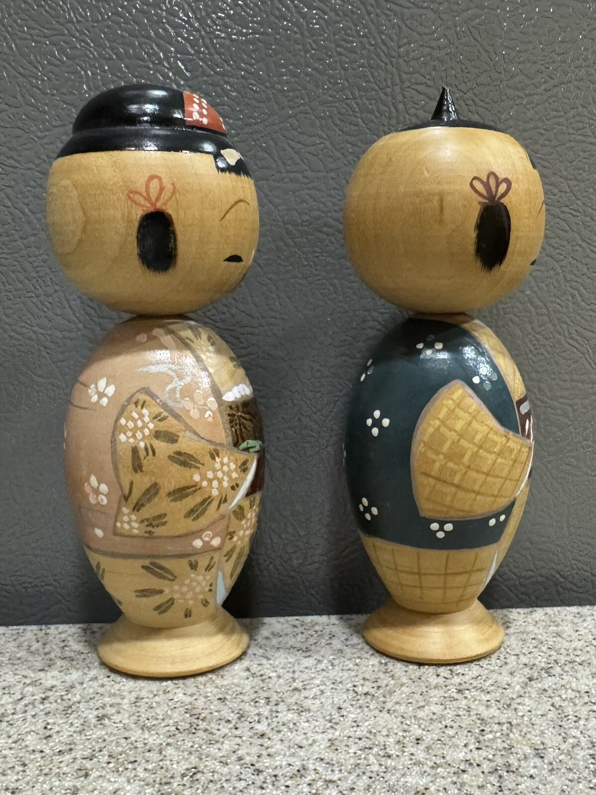 2 Vintage Hand Painted Wooden Japanese Kokeshi Dolls Bobble Head Made In Japan
