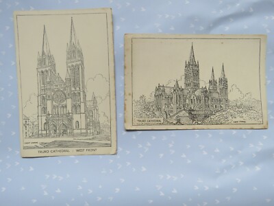 2x Vintage ca. 1950er Truro Cathedral Kunst Postkarten von Albert Warren