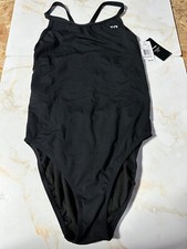 TYR 1 PC SWIMSUIT DURAFAST Solid Cut Out Women Plus Size 1X 40 Black DDRF7A