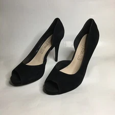 Cathy Jean Black Suede Peek Toe Heel Pumps Size US 10, Used No Box