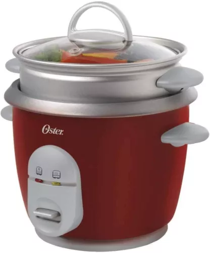 Brand New Oster 6-Cup Corded Electric Rice Cooker with Steamer, Red