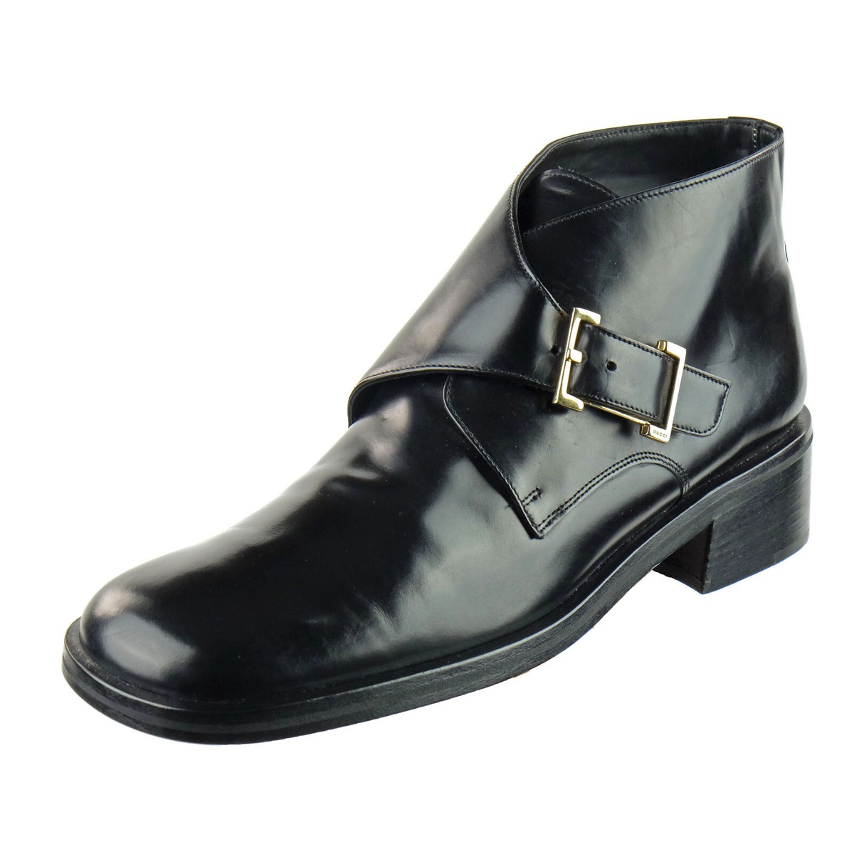 NEW GUCCI Sz. 9.5 B Monk Strap Ankle Boots Black Leather Womens