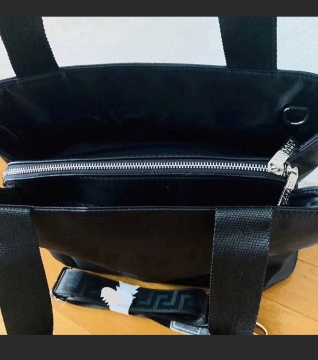 Versace Fragrance Tote Bag Black & Silver Key Logo Strap