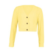 Womens 3 Button Cardigan Ladies Crop Cable Knitted Short Chunky Long Sleeve Top