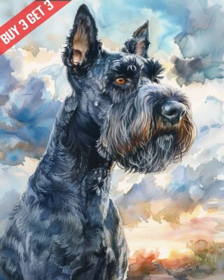 Kerry Blue Terrier with a Cloudy Sky Dog Watercolor Painting Print 8x10