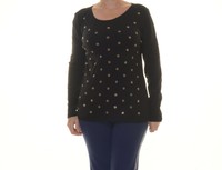 Karen Scott Women's Deep Black Long Sleeve Studded Top Size L on sale Karen Scott Women's Deep Black Long Sleeve Studded Top Size L on sale