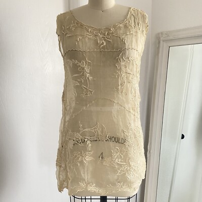 RARE Antique Edwardian 20s Display Inspo Piece Hand Embroidered Slip Tank READ