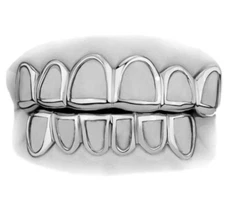 Custom Fit 6 Open Face Silver Plated Mouth Teeth Grills Grillz Set Mold at Home