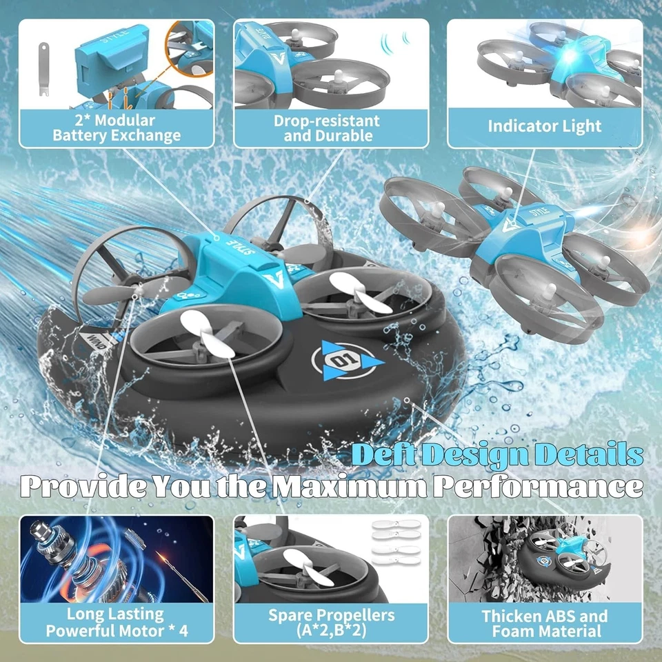 Blue Black X-Wind 3 In 1 2.4G Air Ground Water Aircraft Helicopter Drone - Image 2 of 4