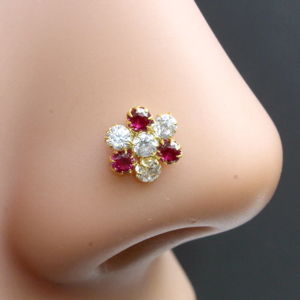 Gold ruby nose stud deals