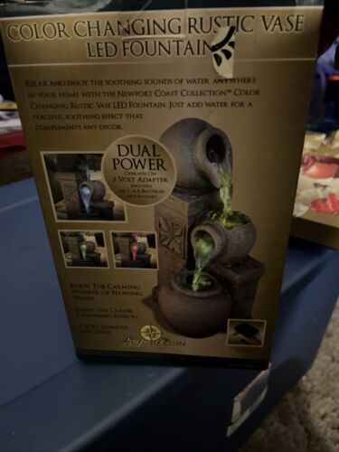 Newport Coast Rustic Vase Changing Color Cascading Water LED Fountain Dual Power - Picture 4 of 9