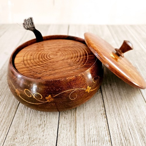 4.5" Handmade 6 Piece Wooden Drink Coaster Set in a Round Wooden Storage Box - Picture 22 of 22