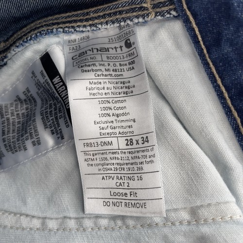 Carhartt FR Jeans Herren 28x34 Blau Flame Resistant Carpenter Loose Fit Denim Hose - Bild 9 von 15