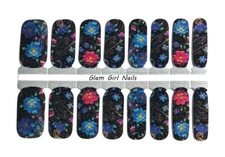 Midnight Flower Garden Nail Polish Strips / Nail Wraps / Nail Stickers