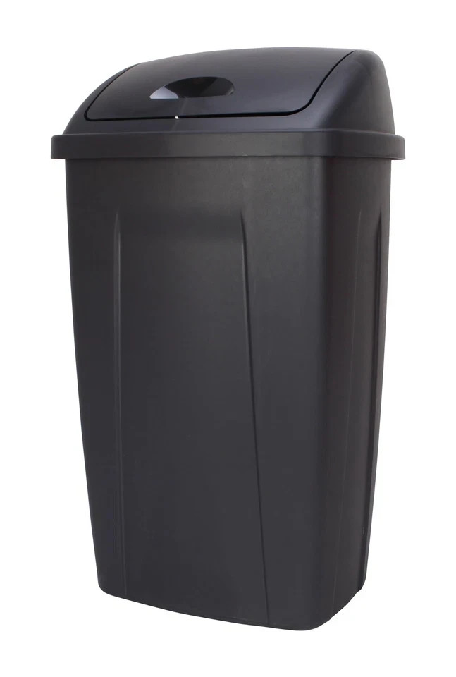 Mainstays Kitchen Trash Can, 13 Gallon Plastic Garbage Bin with Swing Top Lid, B