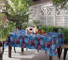 Square Vinyl Flannel Backed Tablecloth, 52 x 52 Inch, Fireworks Celebration,