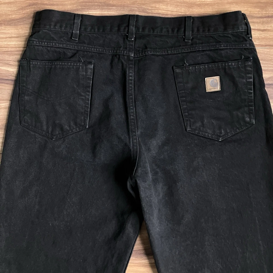 Pantalones de mezclilla vintage de algodón lavado oscuro relajados negros 40x36 Carhartt Jeans para hombre Foto 4 de 4