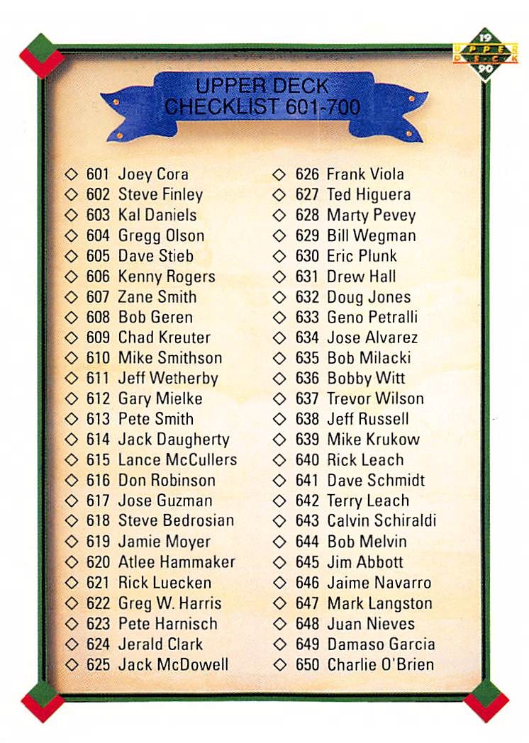 Checklist: 601-700 1990 Upper Deck 700a Baseball Card