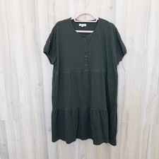 Madewell Tiered Dress Small Oversized Green Textured Short Sleeve Boho Earthy