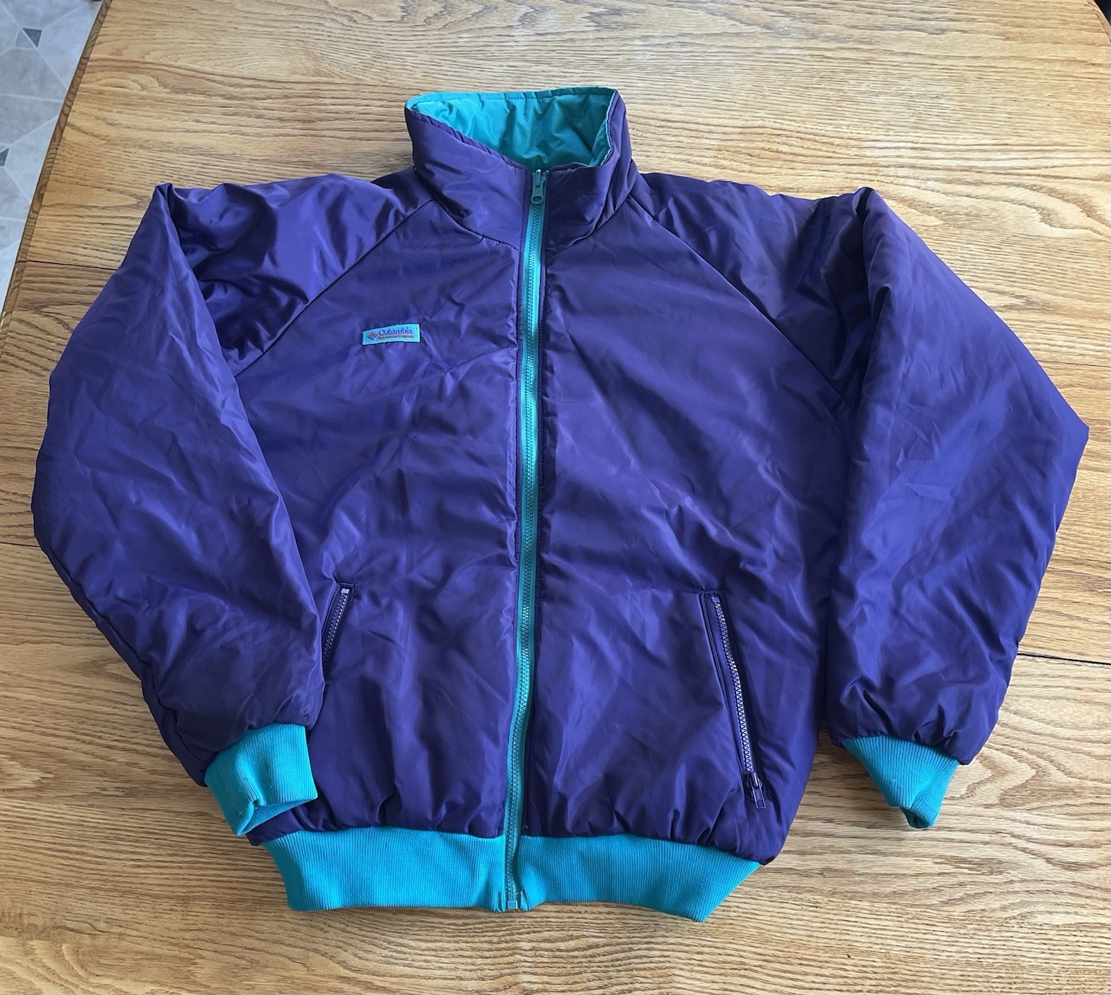 Columbia Vintage Reversible Jacket Teal Purple Thinsulate Thermal Mens L Bomber thumbnail 5