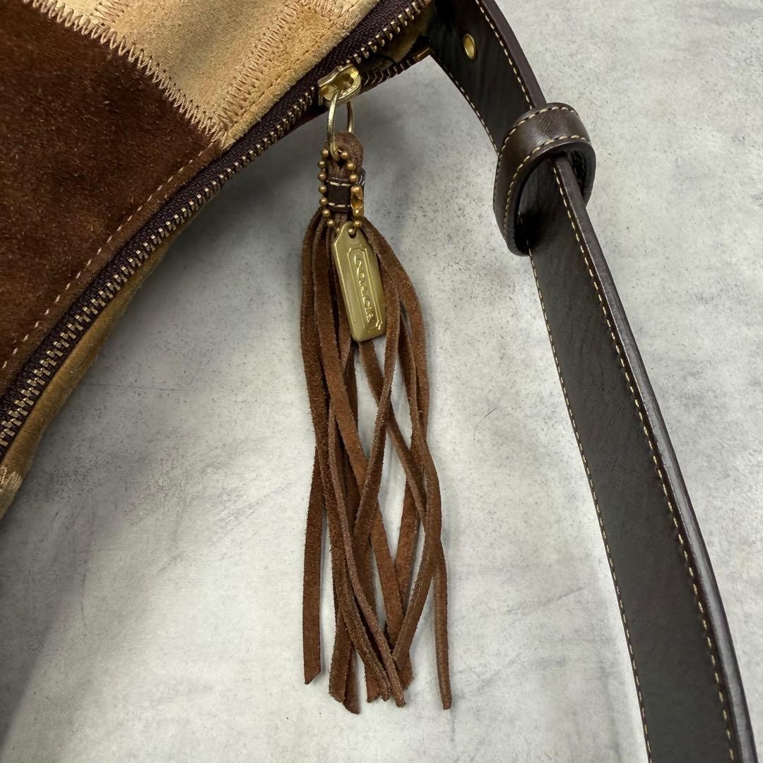 Coach Patchwork Suede Shoulder Bag Brown Authenti… - image 13