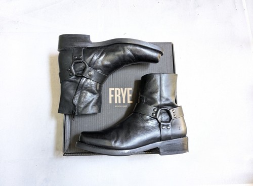 Frye Harness Boots Black Leather Men 11 D Buckle Rubber Straps