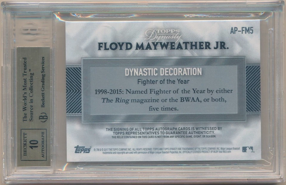 FLOYD MAYWEATHER JR 2017 TOPPS DYNASTY GOLD AUTO LOGO PATCH #3/5 BGS 9.5 GEM 10 - Image 2 of 2