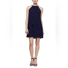 SLNY Chiffon Cocktail Jersey Dress with Split Front Detail SIZE 6