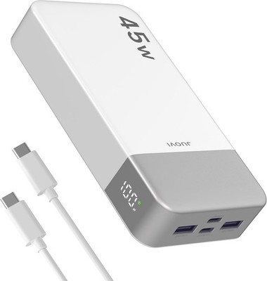 Power Bank 20000mAh 45W  Portable External Battery with Detachable Cable White