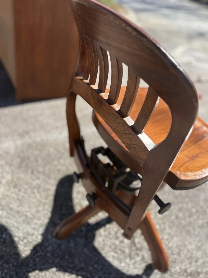 Vintage Sikes Co Solid Wood Adjustable Office Chair Mid Century Modern - Image 2 of 4