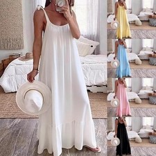 Ladies Strappy Summer Maxi Dress Strappy Holiday Beach Boho Kaftan Cami Sundress