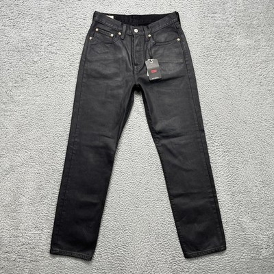 Levis Premium 501 Waxed Cotton Jeans Mens 27x30 Black Straight Leg Denim