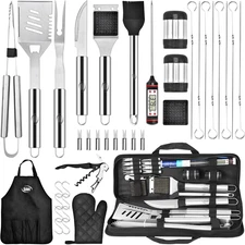 Premium Stainless Steel BBQ Grill Set with Thermometer, Case, and Apron