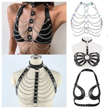 Ladies Leather Chest Bust Harness Belt Strappy Body Caged Bra Punk Gothic Strap