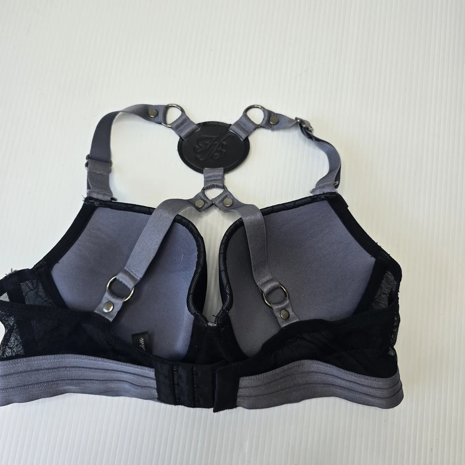 Honey Birdette Size 14C  Black Grey  Harness Push Up  Bra Lacey Sexy Lingerie - image 3 of 4