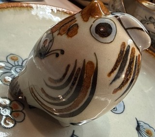 Ken Edwards KE Pottery Owl Hand Painted Tonala Mexico Signed 4” VTG Figurine