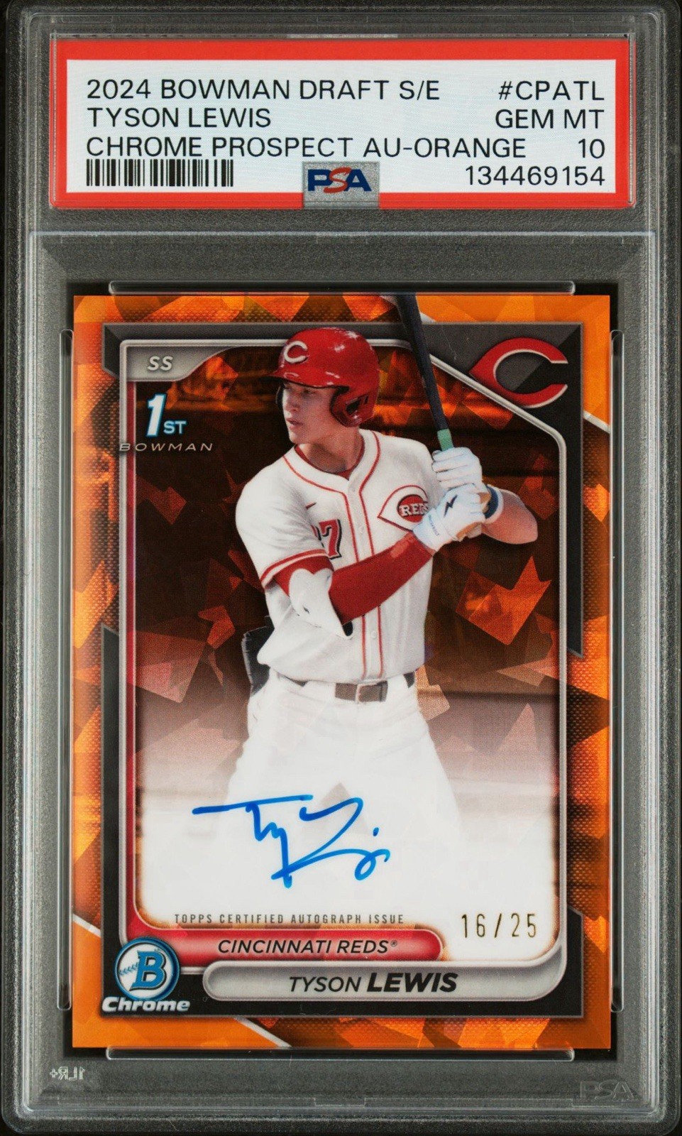 2024 Bowman Draft Sapphire Tyson Lewis 1st Chrome Orange Auto /25 PSA 10 POP 3