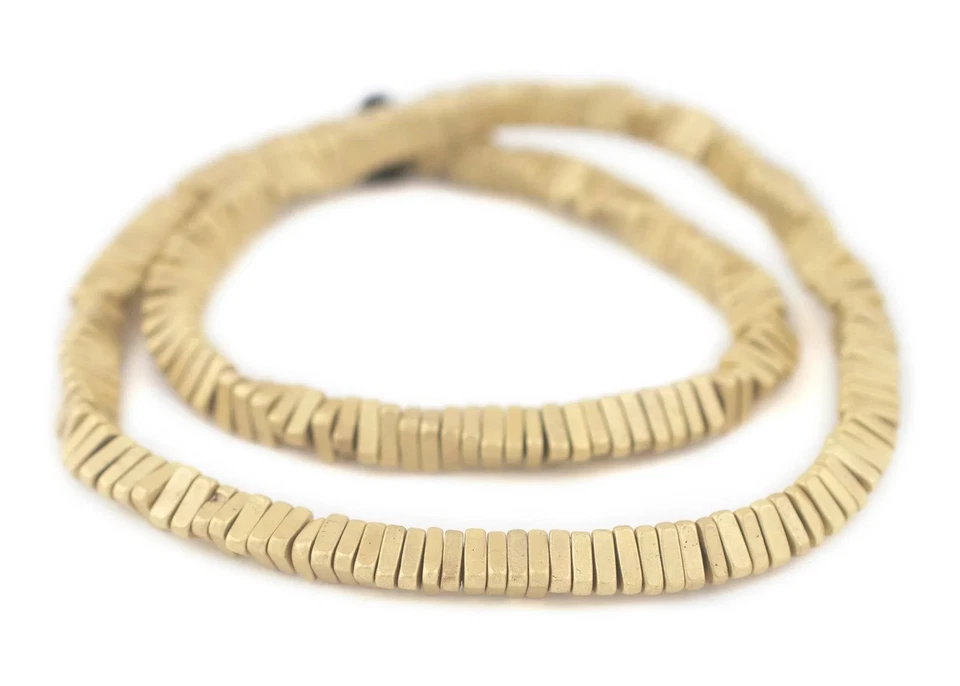 Faceted Gold Triangle Heishi Beads 6mm Unusual Brass Large Hole 16 Inch Strand - Image 3 of 4