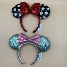 Disney Parks Minnie Mouse Ears Sequin Headbands Lot of 2 Authentic