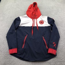 USA Baseball Hoodie Mens Medium Blue Red Colorblock Baseballism Flag Sweatshirt