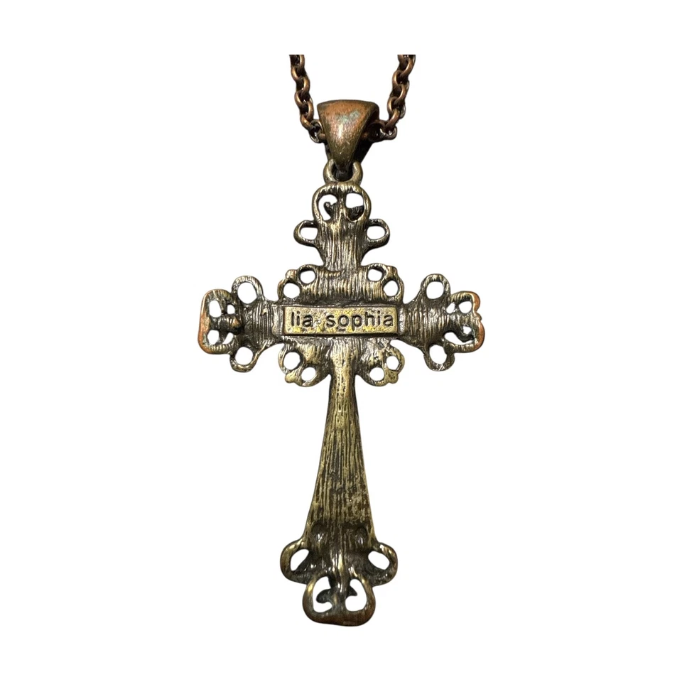 Collar Colgante Cruz Cristal Tono Latón LIA SOPHIA LS461 Foto 3 de 4