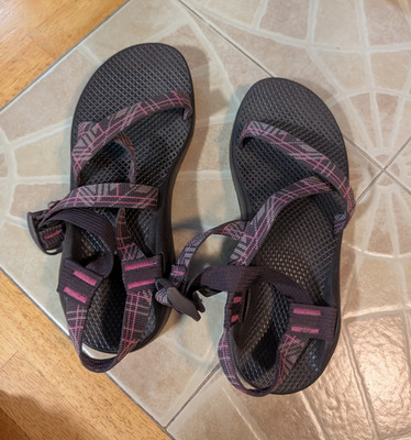Chaco Women s Strappy Sandals Brown Pink US 9 Hook & Loop Adjustable Outdoor