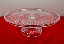Crystal Pedestal Cake Stand Criss Cross Diamond Lattice Starburst 12" Glass