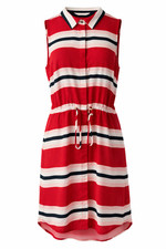 Tommy Hilfiger Sleeveless Striped Shirt Dress Red White Navy Drawstring Waist Si