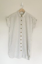 FatFace Linen Cotton Blend Pinstripe Knee Length Dress – Cream & Grey Size UK 10