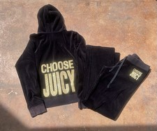 Y2K Juicy Couture Black VELOUR Tracksuit Set CHOOSE JUICY GOLD BLING Size S/M
