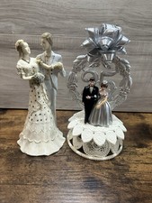 Vintage Wedding Cake Topper Lot of 2 Wilton 25th Anniversary Bride Groom Fig