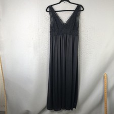 ShadowLine Slip Dress Womens L Black Lace Chemise Nylon Satin Whimsigoth