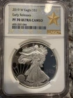 🔥 2019 W 1 OZ SILVER DOLLAR AMERICAN EAGLE NGC PF70 ULTRA CAMEO GOLD STAR LABEL
