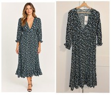 Zara NWT $70 Woman’s XL floral Ruffle hem midi dress flowered Open Neck